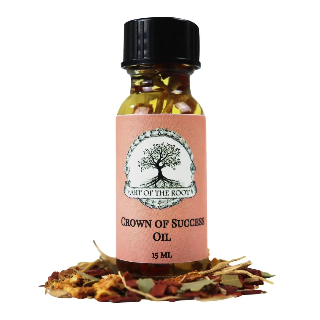 Handmade Crown of Success Oil with herbs by Art of the Root is made for luck and prosperity rituals.