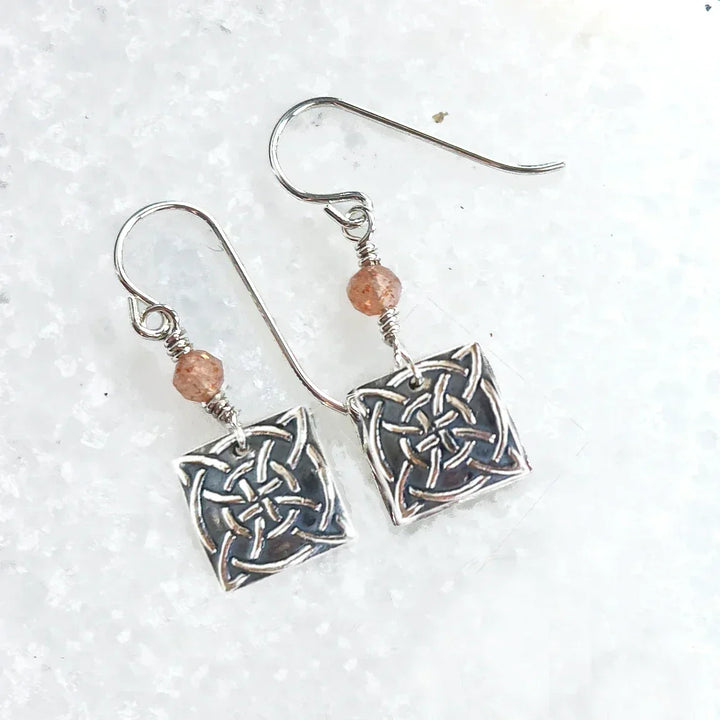 Celtic Protection Knot Earrings: Amethyst, Sunstone or Carnelian Stones