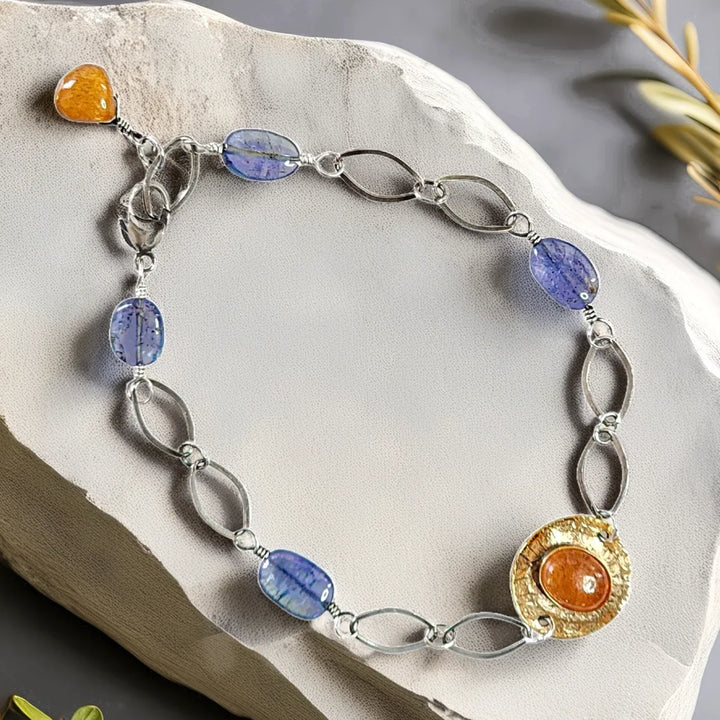 Tanzanite, Sunstone & Moonstone Crystal Bracelet in Sterling Silver