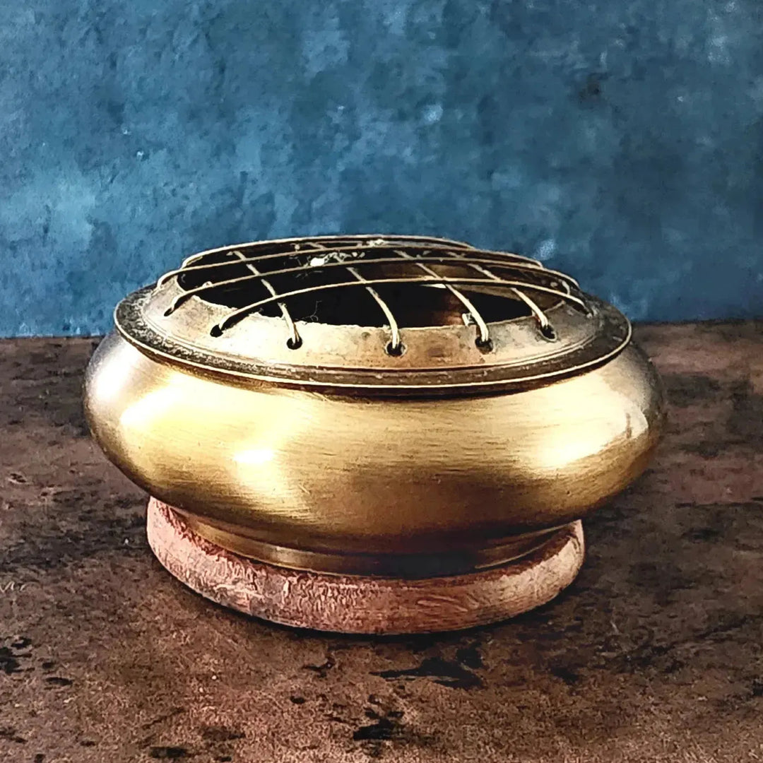 Brass Incense Burner with Screen and Coaster 3" x 1" - Art Of The Root