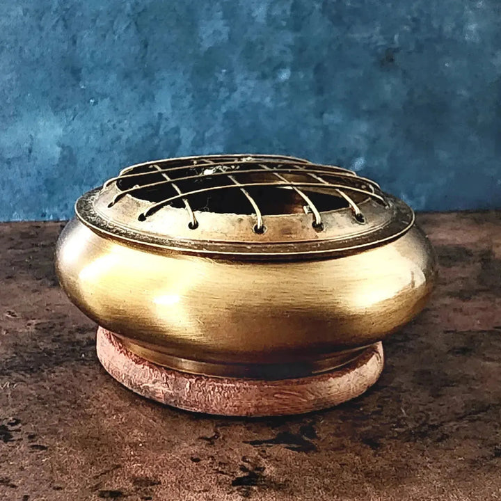 Brass Incense Burner with Screen and Coaster 3" x 1" - Art Of The Root