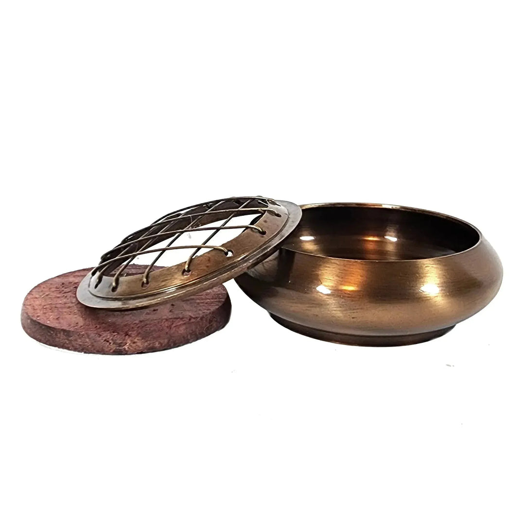 Brass Incense Burner with Screen and Coaster 3" x 1" - Art Of The Root