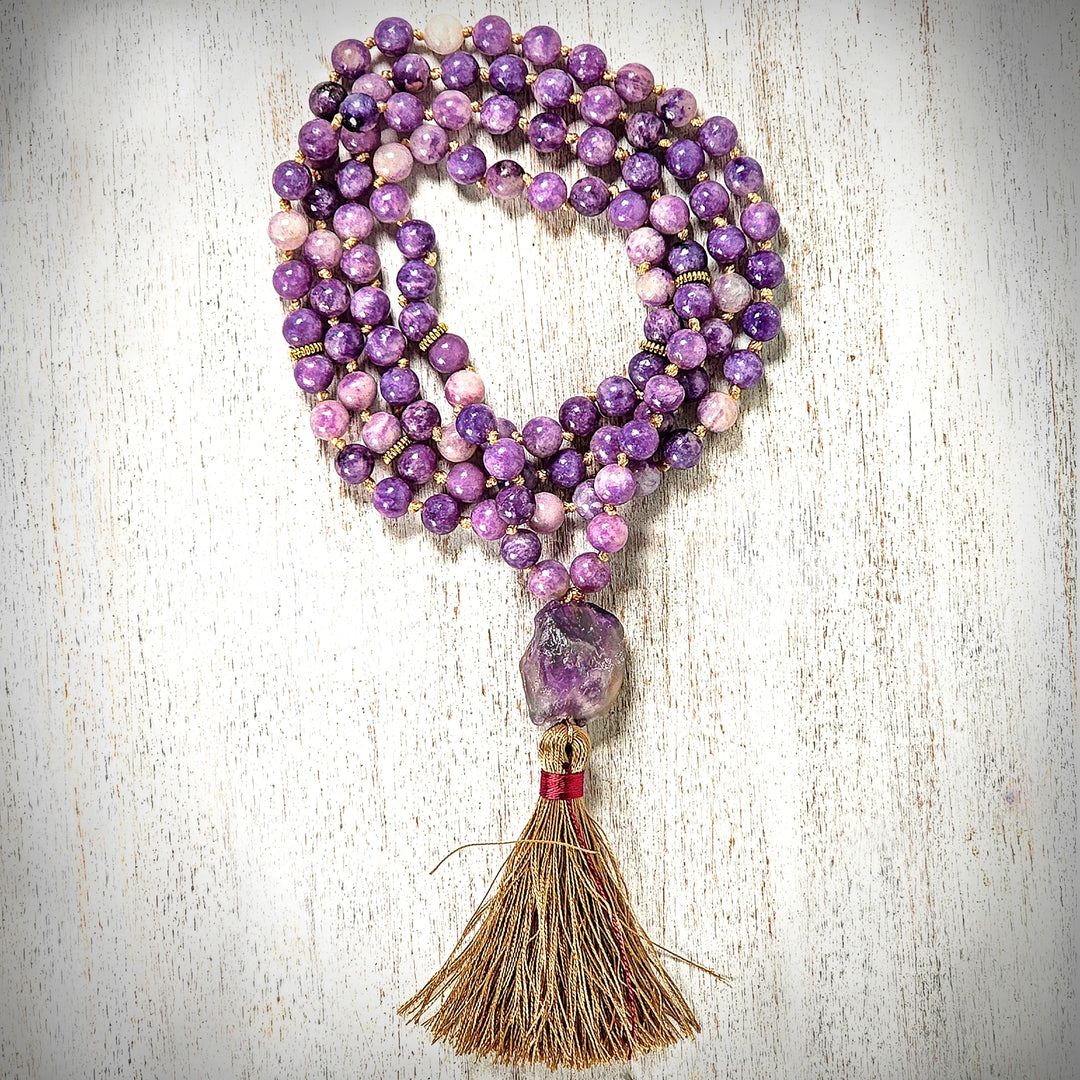 Cloudy Amethyst Quartz Mala Beads for Meditation and Intuition - Art of the Root