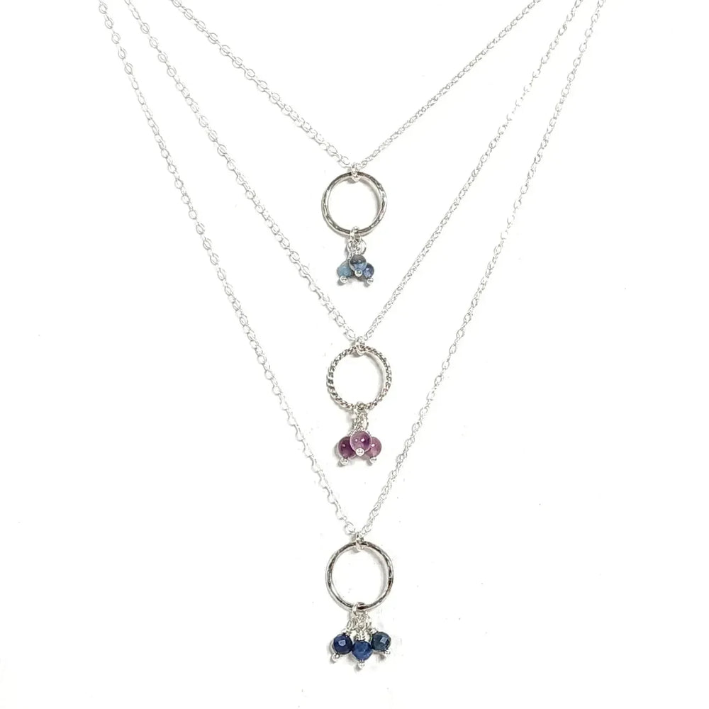 Sterling Silver Hoop Necklaces with Sapphire, Opal, and or Amethyst Gemstones