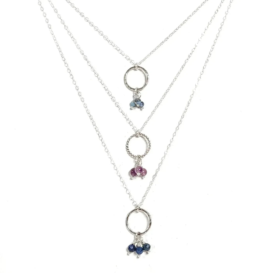 Sterling Silver Hoop Necklaces with Sapphire, Opal, and or Amethyst Gemstones