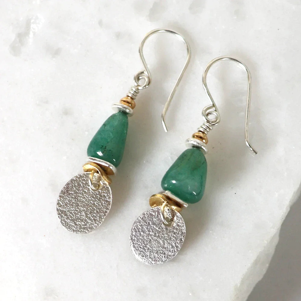 Orange Jade Silver Drop Earrings with Gold Filled Accents