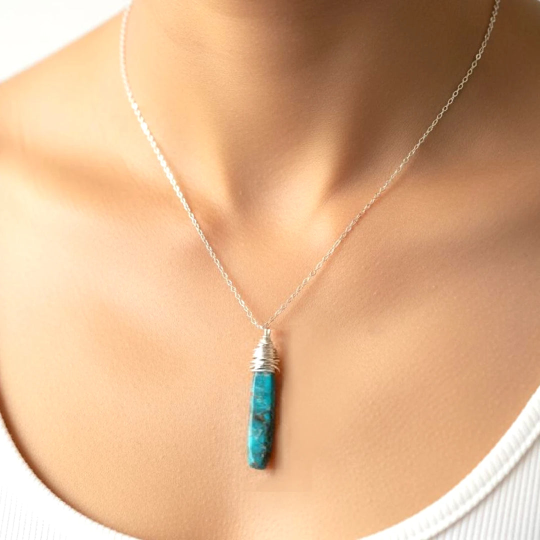 urquoise Howlite Bar Pendant Necklace – Calming Stone Wrapped in Sterling Silver