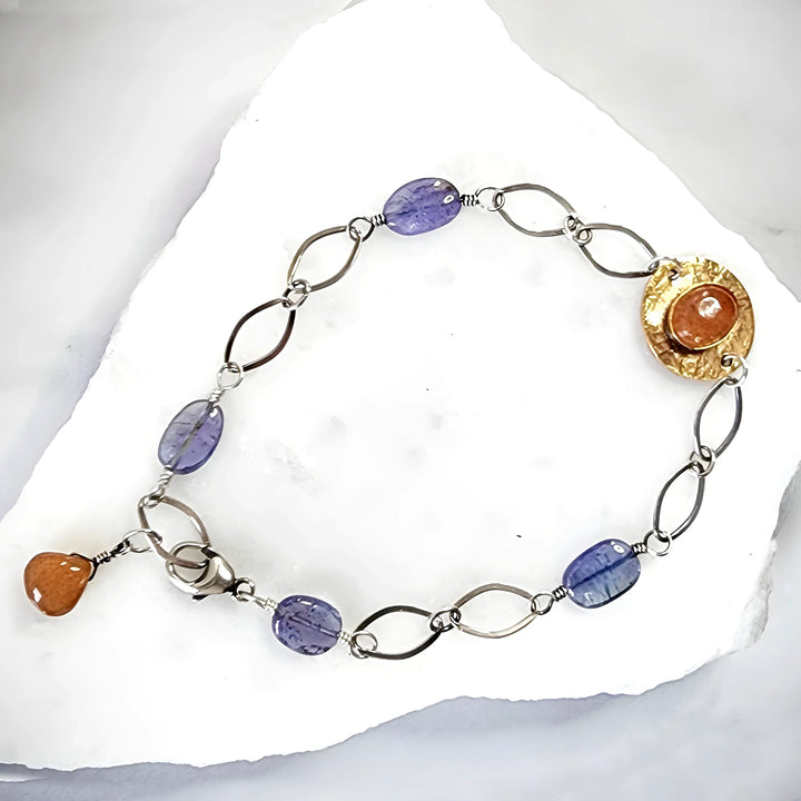 Tanzanite, Sunstone & Moonstone Crystal Bracelet in Sterling Silver