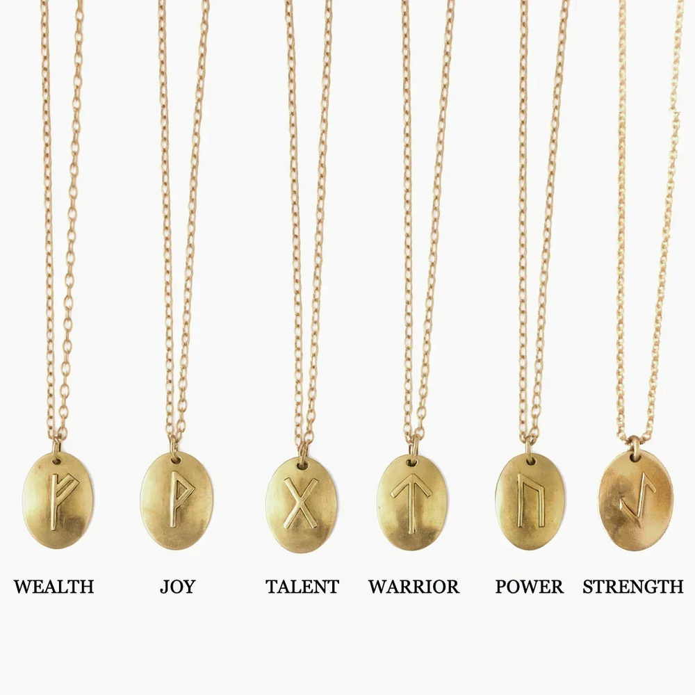 Bronze 18 inch necklaces with Rune Symbols on a White Background