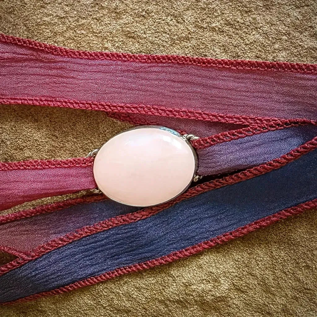 Rose Quartz Silk Wrap Bracelet for Love & Heart Healing