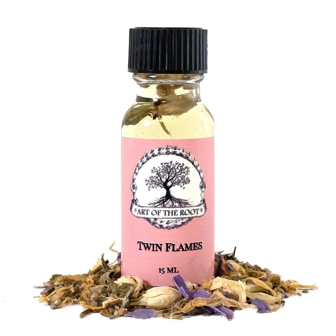 A bottle of Twin Flames Conjure Oil by Art of the Root.