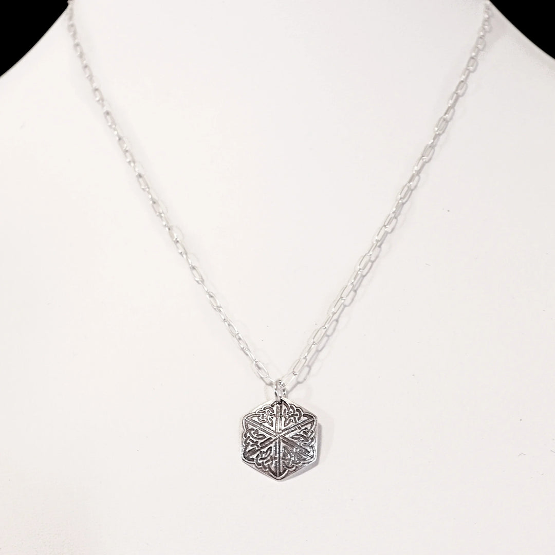 Fine Silver Celtic Pendant with Sterling Chain Close-Up