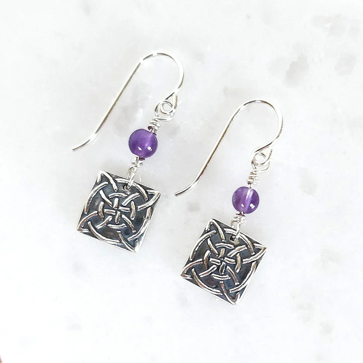 Celtic Knot Earrings with Amethyst Beads for Protection and Clarity