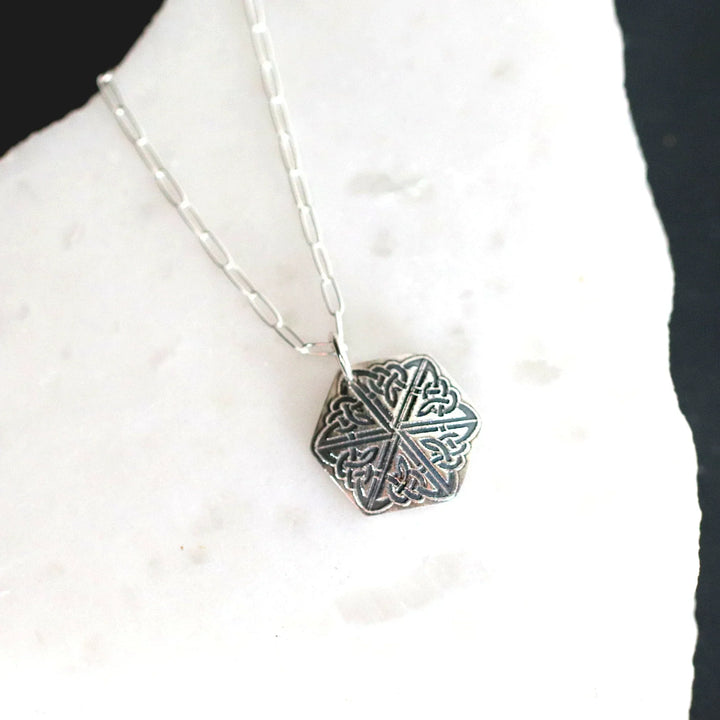 Hexagon Celtic Knot Silver Necklace for Spiritual Protection