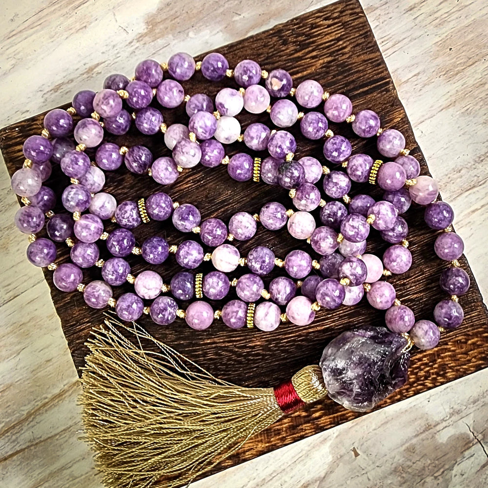 Cloudy Amethyst Quartz Mala Beads for Meditation and Intuition - Art of the Root