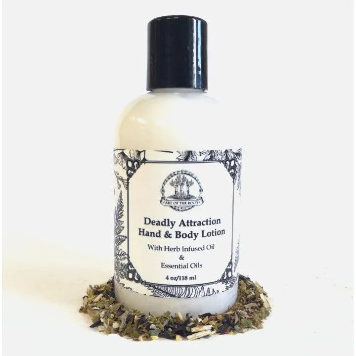 Art of the Root's Deadly Attraction aphrodisiac lotion infused with cinnamon & vanilla.