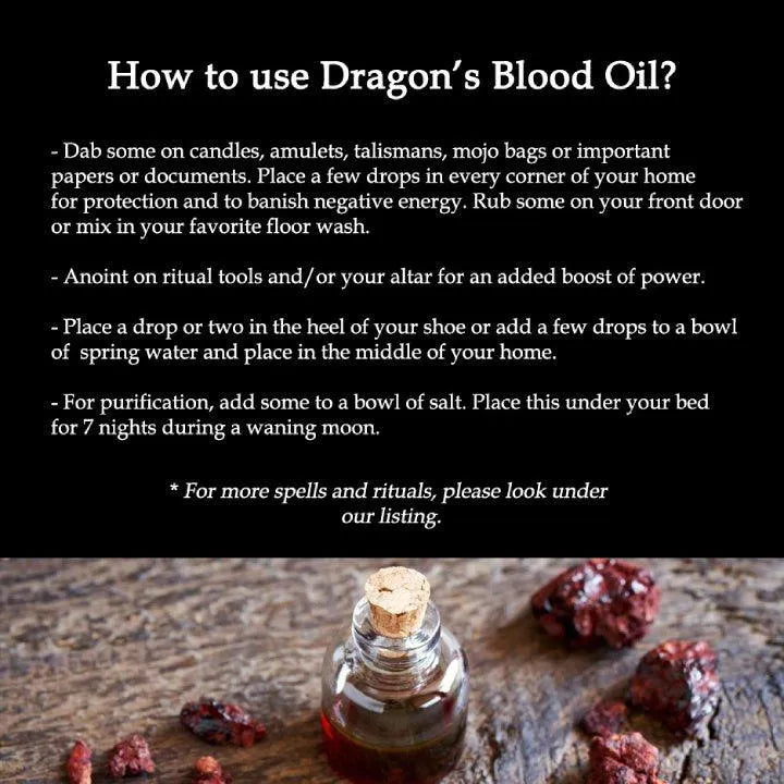 Descriptions of a few ways to use Dragon’s Blood Oil from Art of the Root.