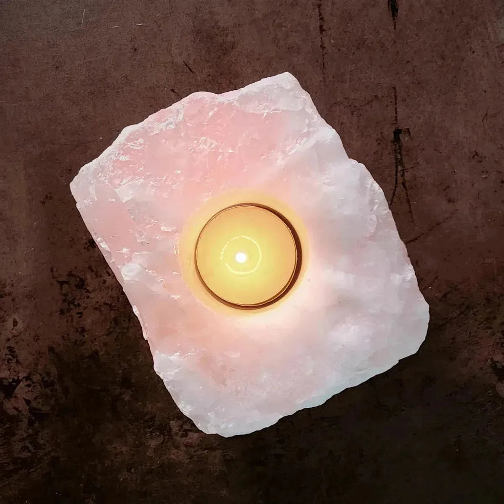 Large Raw Rose Quartz Tea Light Holder: Unconditional Love and Healing - Art Of The Root