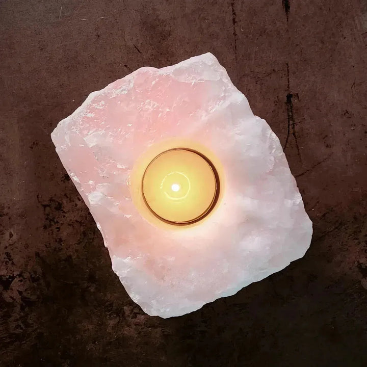 Large Raw Rose Quartz Tea Light Holder: Unconditional Love and Healing - Art Of The Root