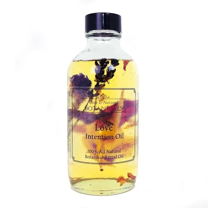 A bottle of Love Intention Ritual Oil. Handmade and all-natural from Art of the Root.
