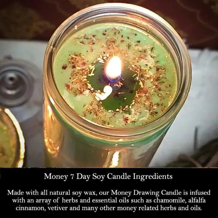 Money Drawing 7 Day SOY Prayer Candle (Fixed) for Prosperity, Wealth, Success & Cash - Art Of The Root