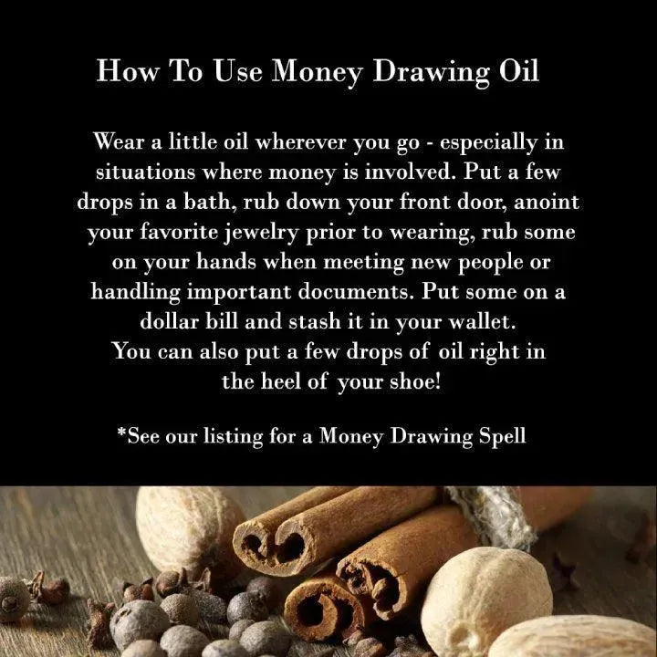 Written directions for how to use Money Drawing Oil. Try handmade money oil from Art of the Root.