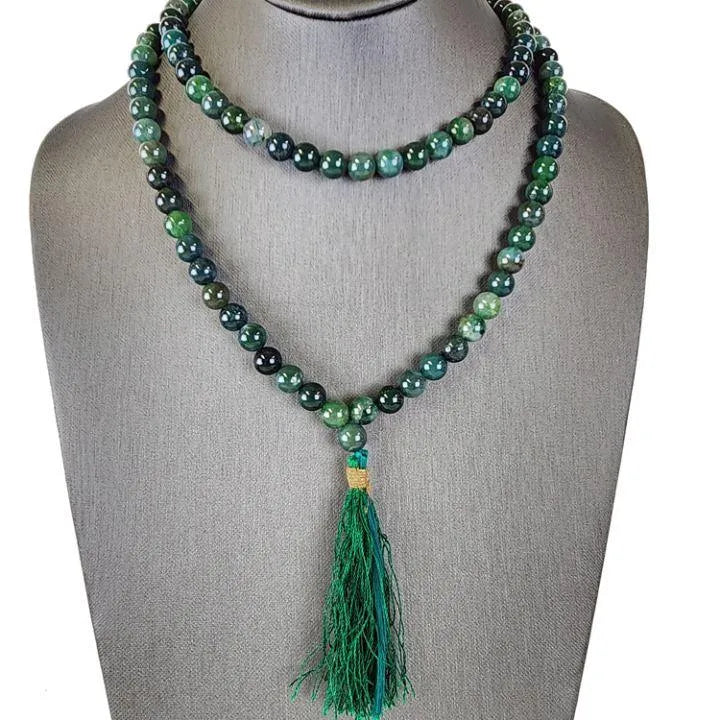 Moss Agate Mala Beads for Abundance and Prosperity - Art Of The Root