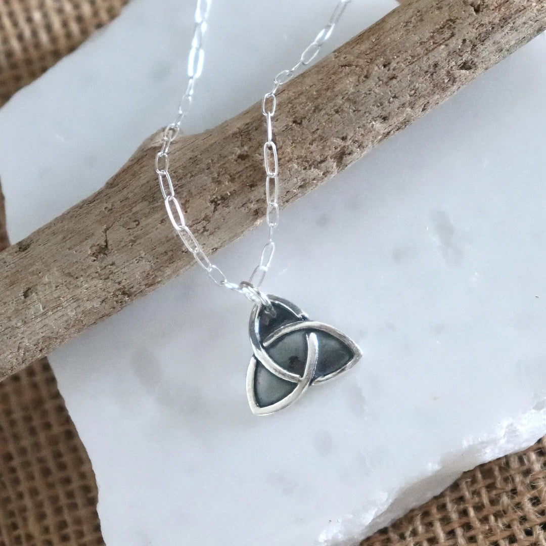 Close-Up of Triquetra Symbol Necklace with Sterling Chain