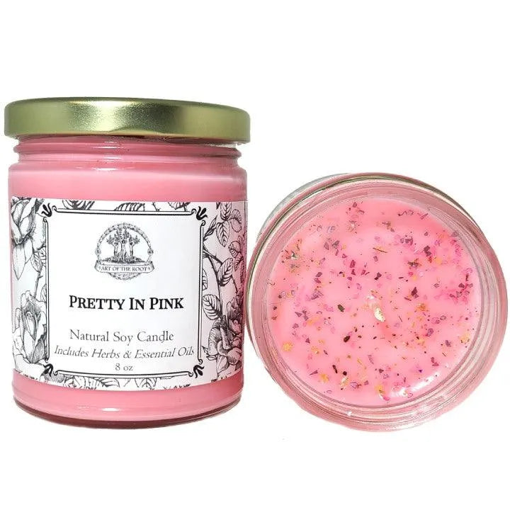 Natural, soy Pretty in Pink Candle for enchantment and love.