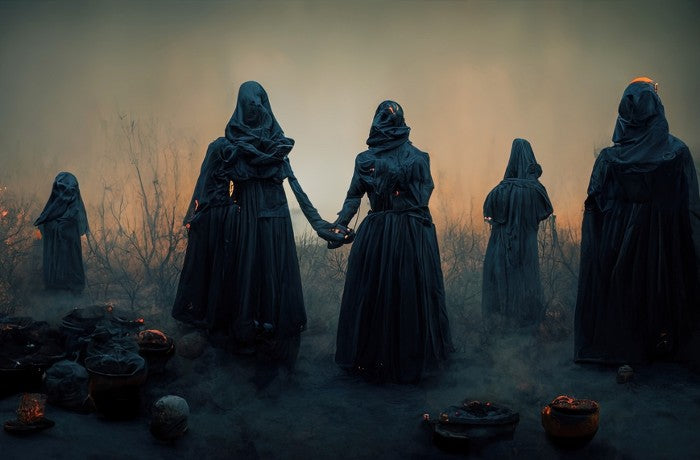 Witches performing a ritual. Read about American witchcraft history in this blog.