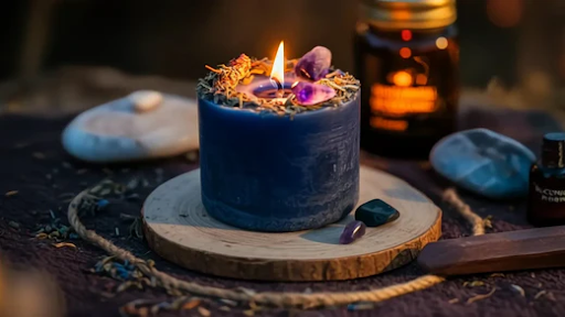 Candle meditation with an altar with Art of the Root's Chakra Candles.