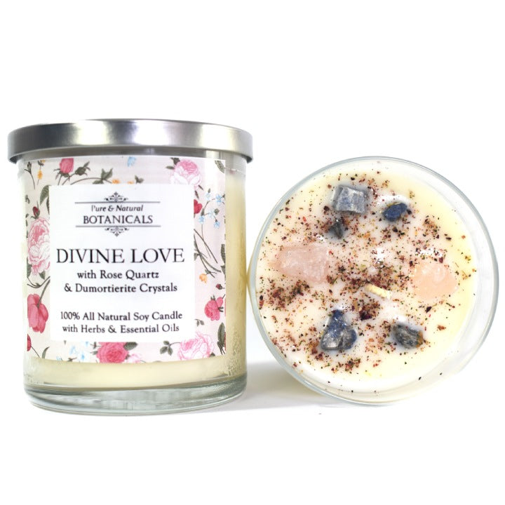 Divine Love Pure & Natural Soy Candle (100% Natural) with crystals - Art of the Root