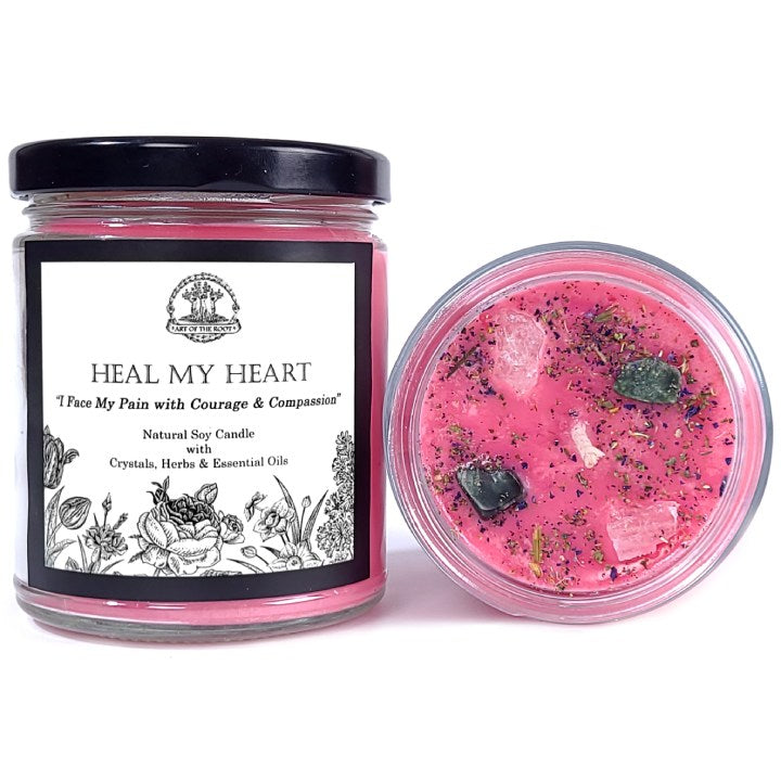 Heal My Heart Soy Affirmation Candle With Crystals for Letting Go, Grief & Loss - Art of the Root