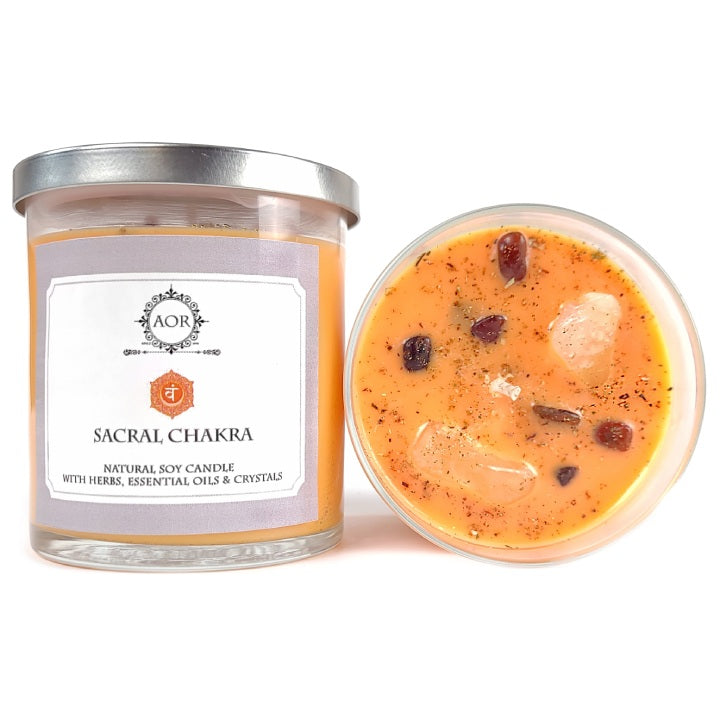 Sacral Chakra Soy Candle with Carnelian and Citrine Crystals, Herbs & Essential Oils - Art of the Root