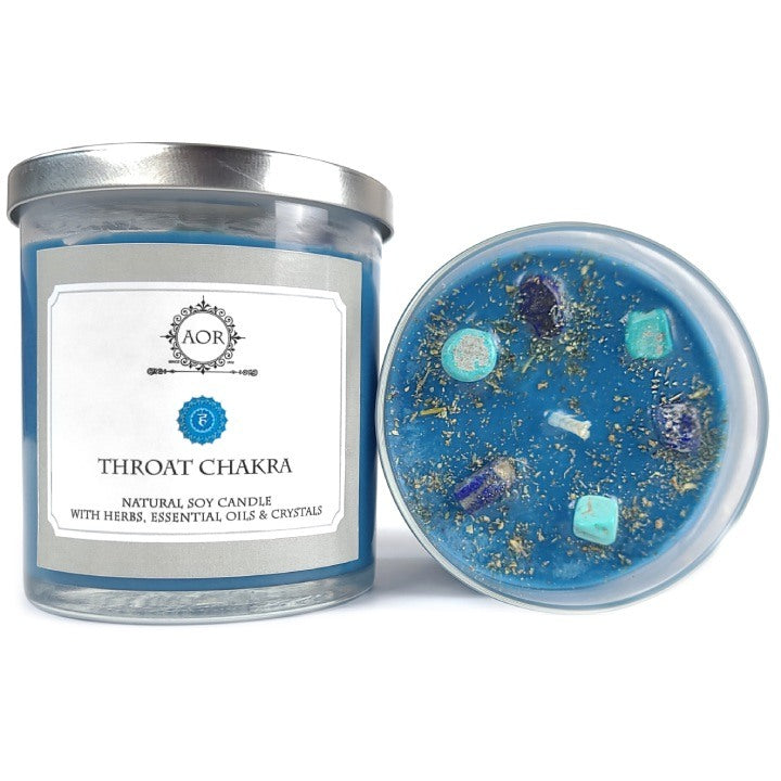 Throat Chakra Soy Candle with Crystals, Herbs & Essential Oils - Art of the Root