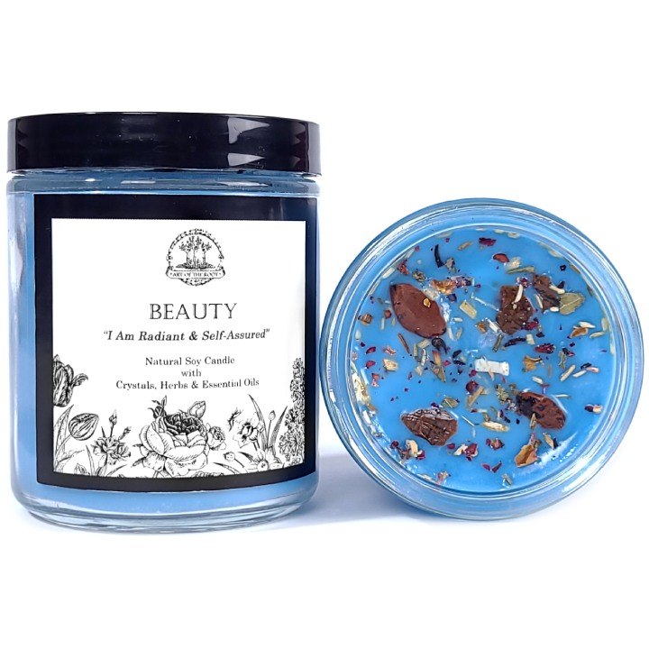 Beauty Affirmation Soy Candle with Crystals for Charisma, Confidence, Radiance & Empowerment - Art of the Root