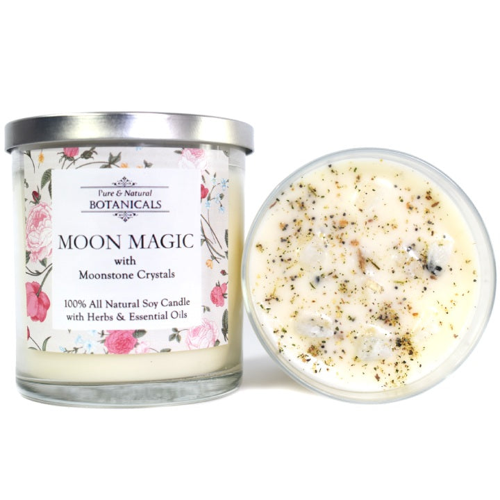 Moon Magic Pure & Natural Soy Candle (100% Natural) with Crystals, Herbs & Essential Oils - Art of the Root