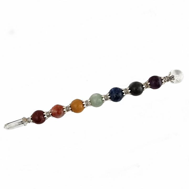 7 Crystal Chakra Wand with Quartz Point and Sphere