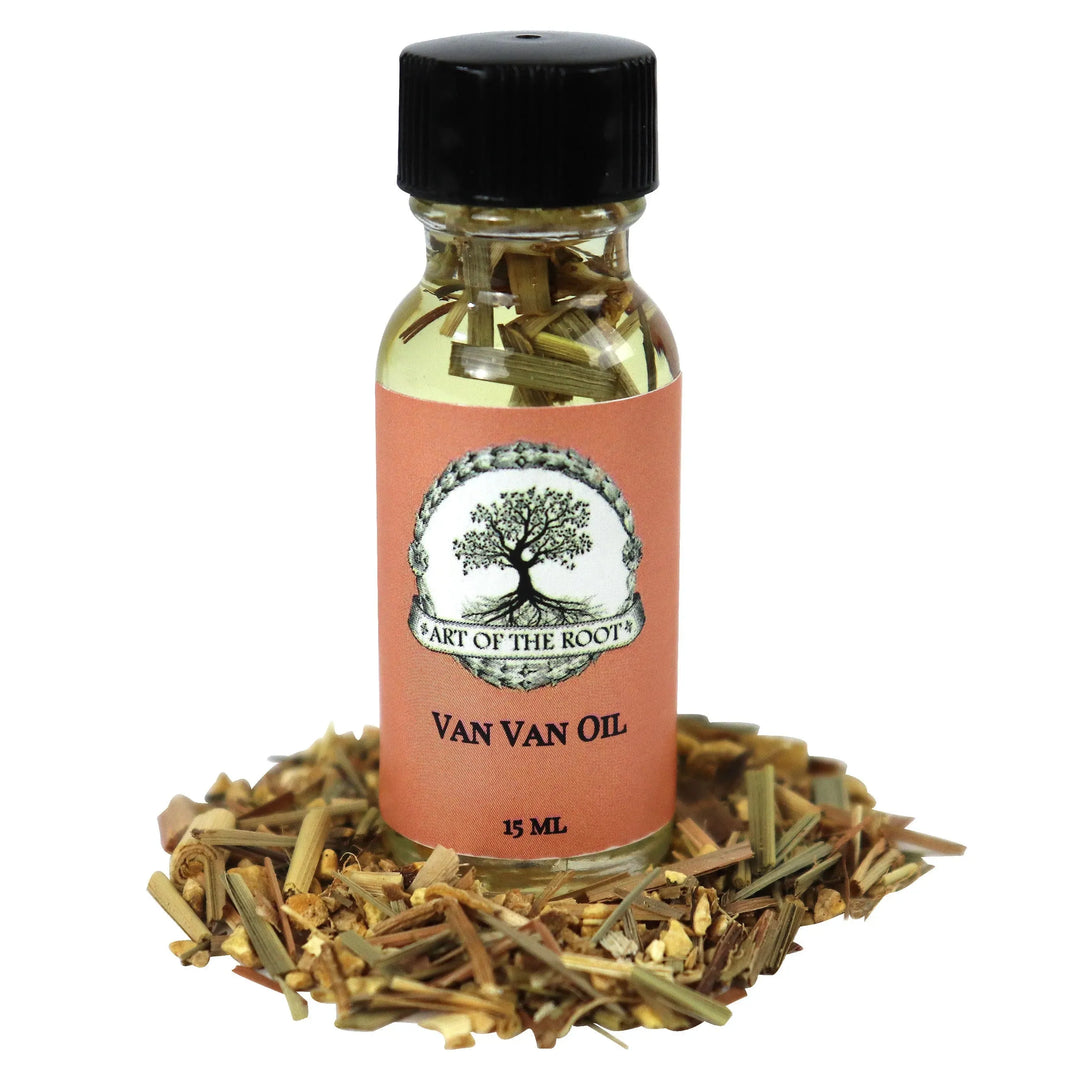 A bottle of Van Van Oil by Art of the Root. Shop this handmade conjure oil here.