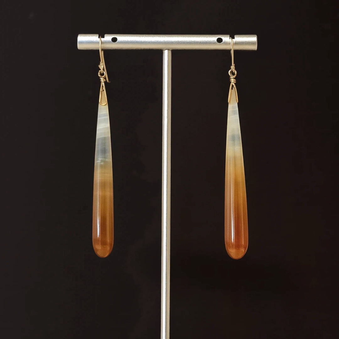 Long Agate Gemstone Earrings Hanging on Display with Gold Filled Hooks