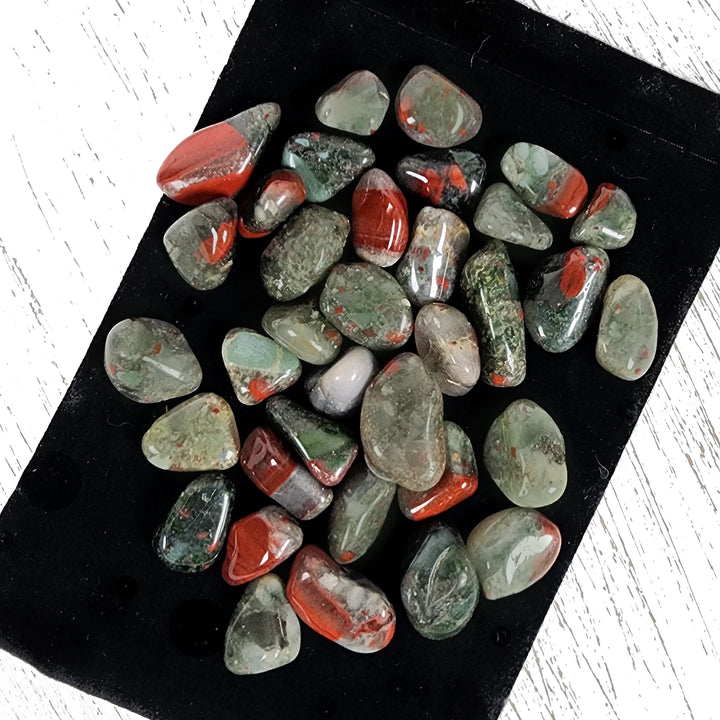 Tumbled Bloodstone Crystals - 1/4 Pound Healing Stones for Grounding and Protection