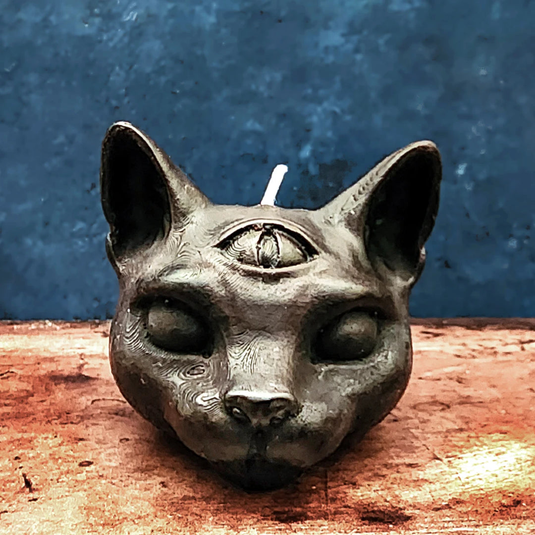 Third Eye Cat Candle - Mystical Intuition Symbol for Rituals and Decor