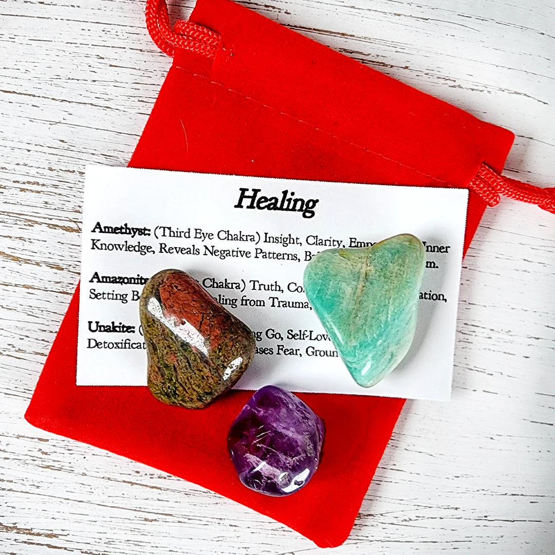 Amazonite, Amethyst, Unakite Crystal Set - Metaphysical Stones for Healing