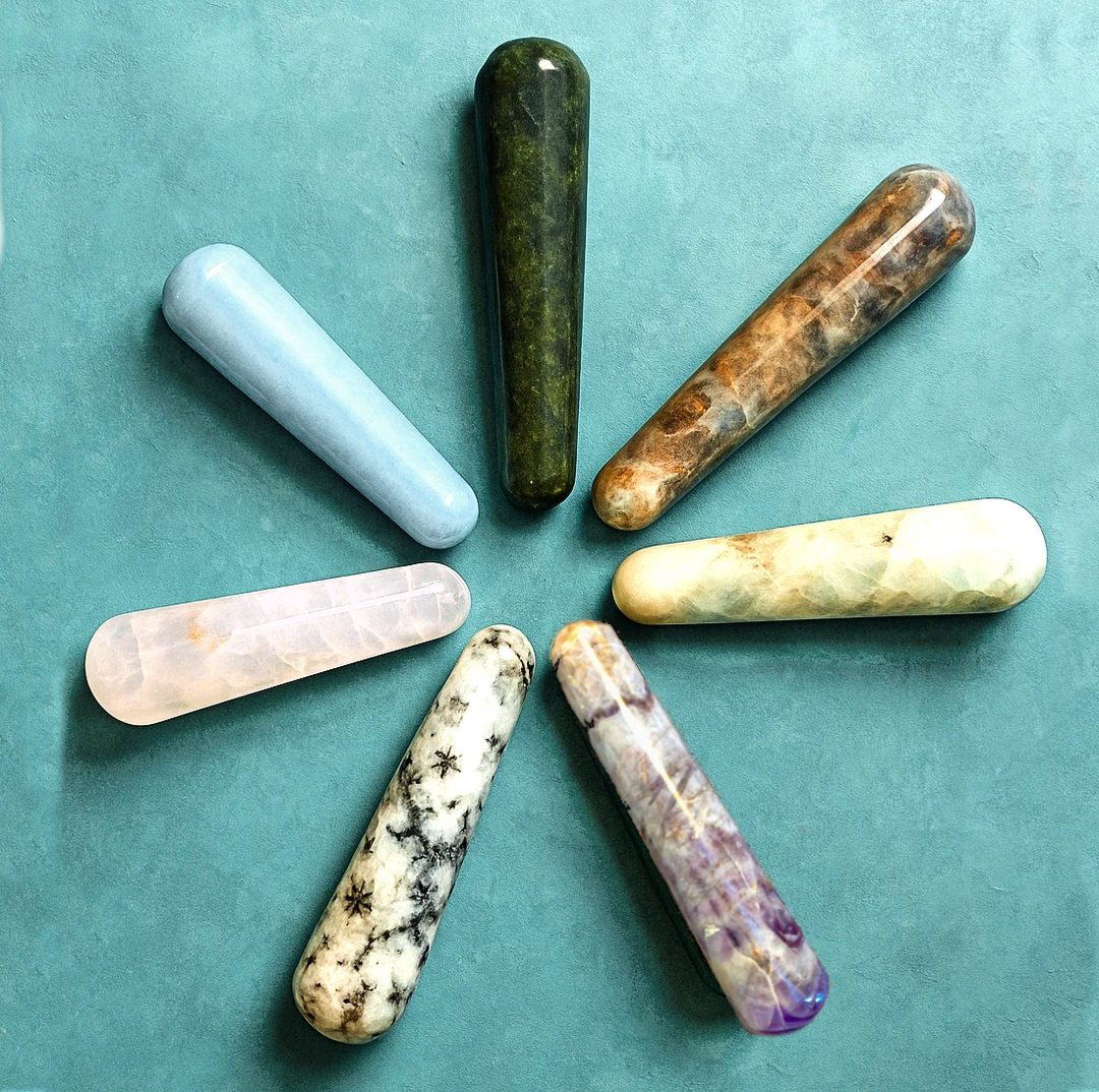 Crystal Wands in Angelite, Rose Quartz, Labradorite, Amethyst, and Moonstone for Healing, Rituals, and Meditation