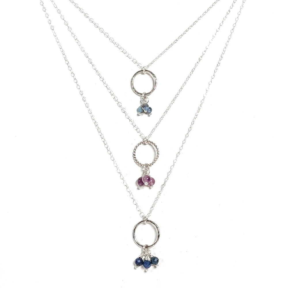 Sterling Silver Hoop Necklaces with Sapphire, Opal, and or Amethyst Gemstones