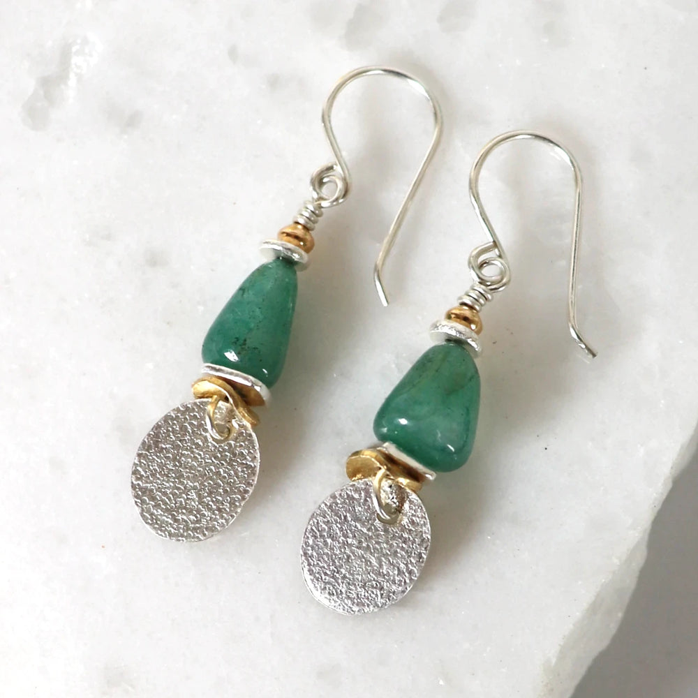 Orange Jade Silver Drop Earrings with Gold Filled Accents