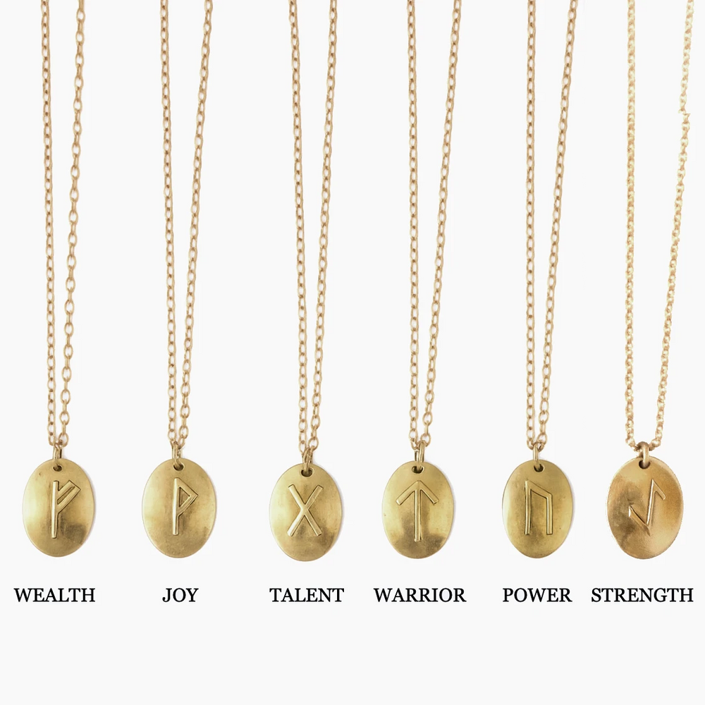 Bronze 18 inch necklaces with Rune Symbols on a White Background