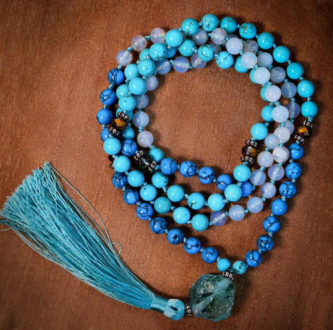 Raw Quartz and Turquoise Mala Beads for Healing, Protection, & Balance - Art Of The Root