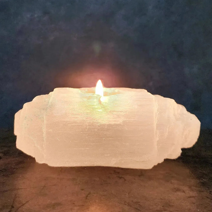 Selenite Log Tea Light Holder for Purification and Cleansing Energy - Art Of The Root