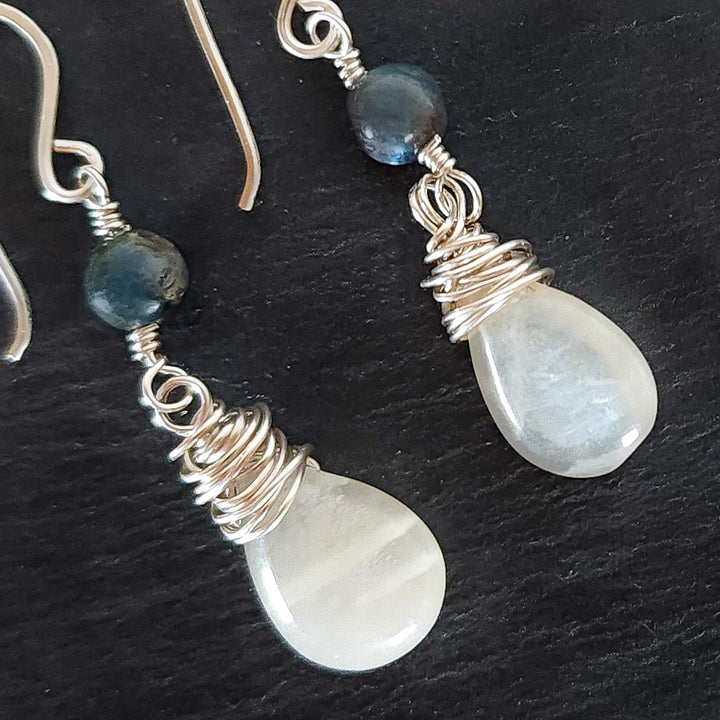 Sterling Silver Moonstone Crystal Earrings with Kyanite Gemstones